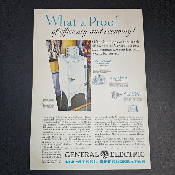 1930 General Electric All Steel Refrigerator Full Page Vintage Magazine Print Ad